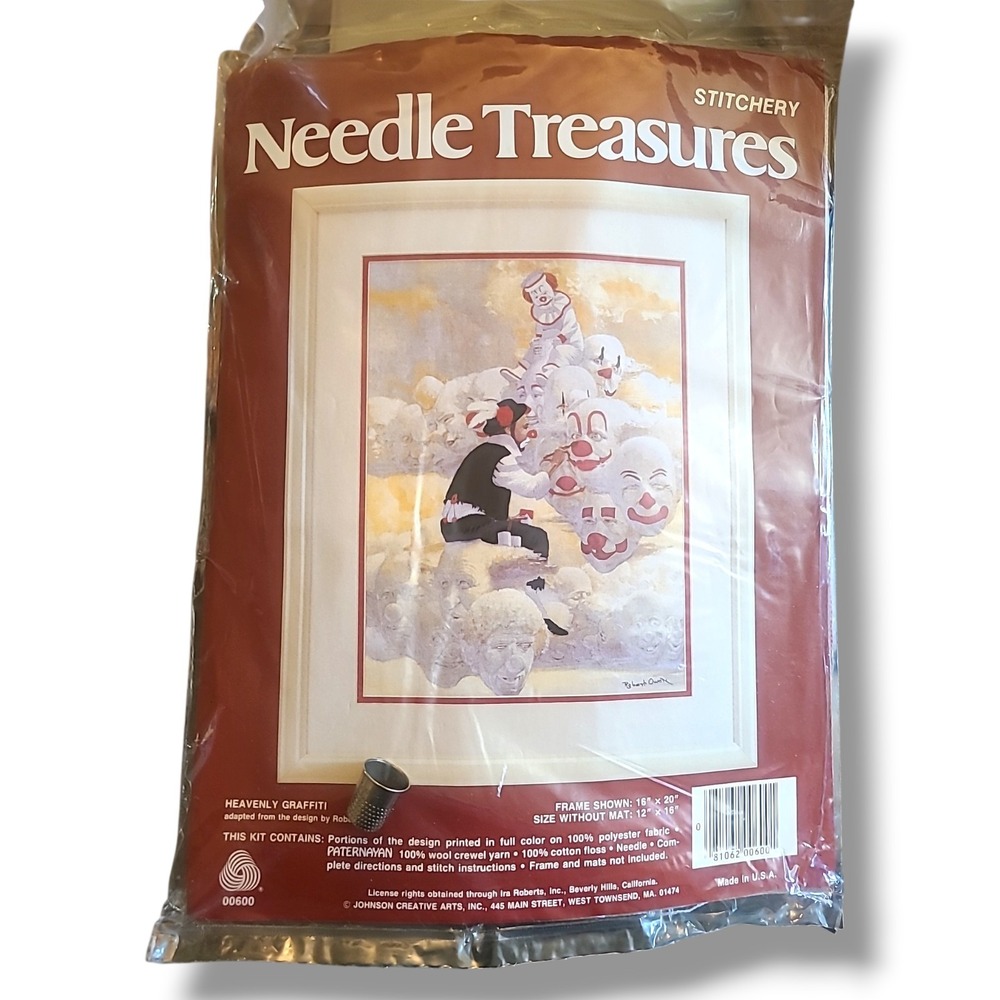 Vintage‎ Needle Treasures Heavenly Graffiti Clown Crewel Kit NOS USA